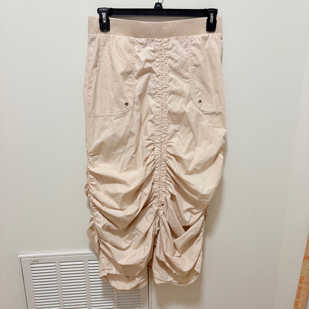 Wearables Ruched Midi Skirt Women Peach Pink Med Cotton Blend Drawstring Boho